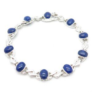 MICHELLE ALBALA STERLING SILVER 925 LAPIS LAZULI BLUE 7.5" TENNIS BRACELET 20 g